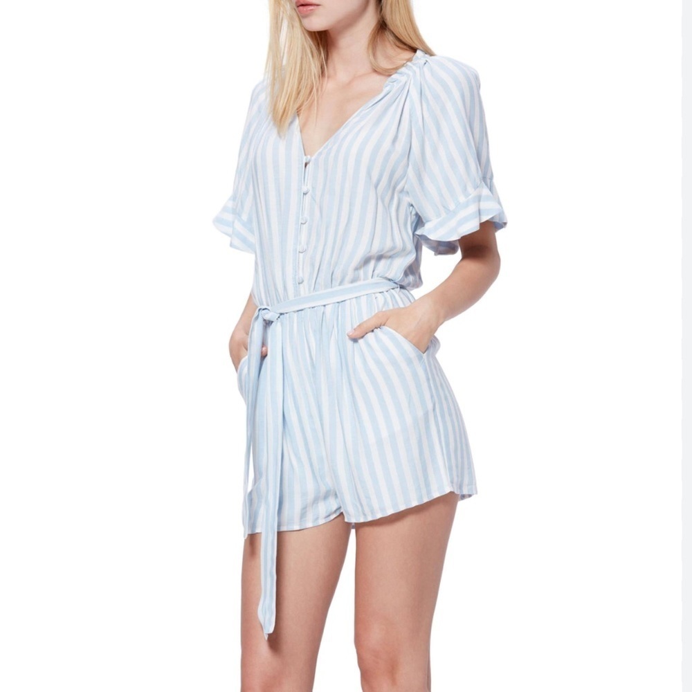 Paige Ice Stripe Blue Harmony Romper Ruffled Size S Beachy Costal‎ Nautical